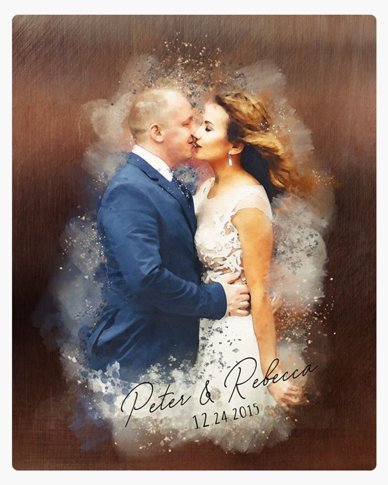 Multicolor Bronze Watercolor Portrait 8th Anniversary Wall Plaque Gift for Couple LTC-1845