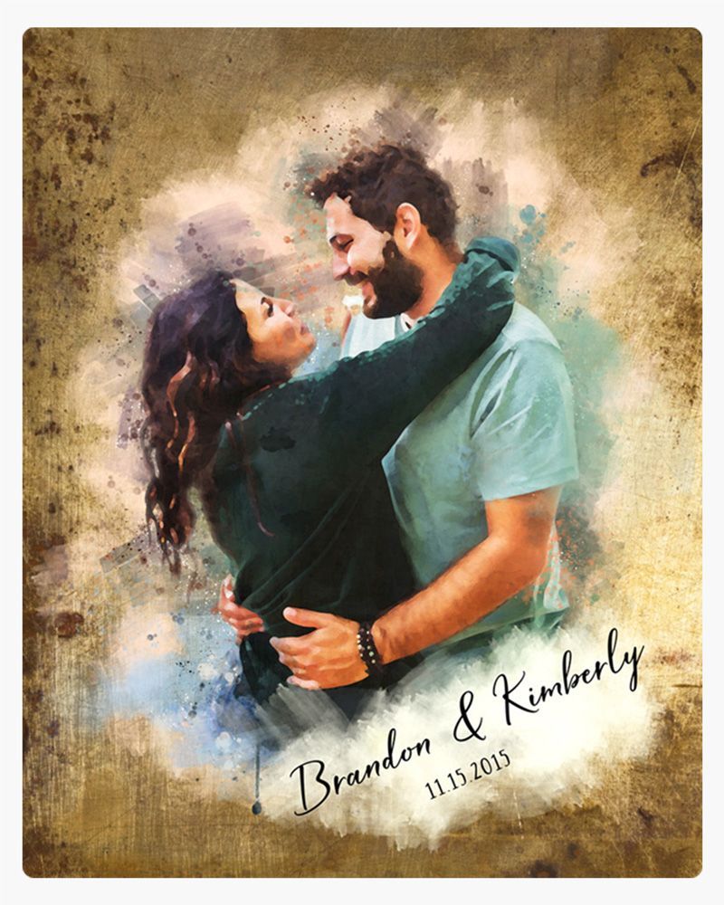 Brass Brass Watercolor Portrait 8th Anniversary Wall Plaque Gift for Couple LTC-1848