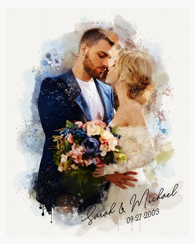 #1 Best Seller - Cotton Watercolor Portrait 2nd Anniversary Wall Plaque Gift for Couple LTC-1839