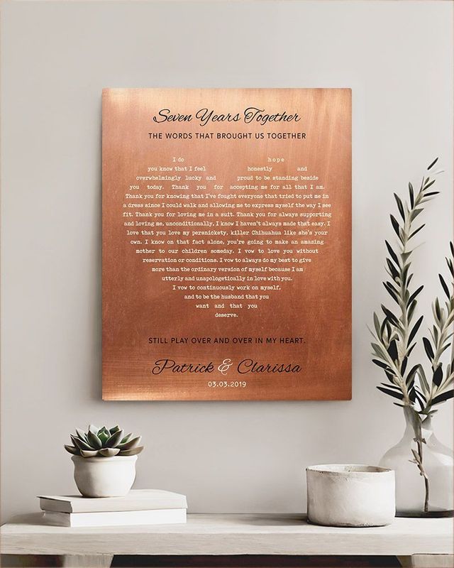 White Copper Heart Shape Song Lyrics 7th Anniversary Wall Plaque Gift for Couple LTC-1785