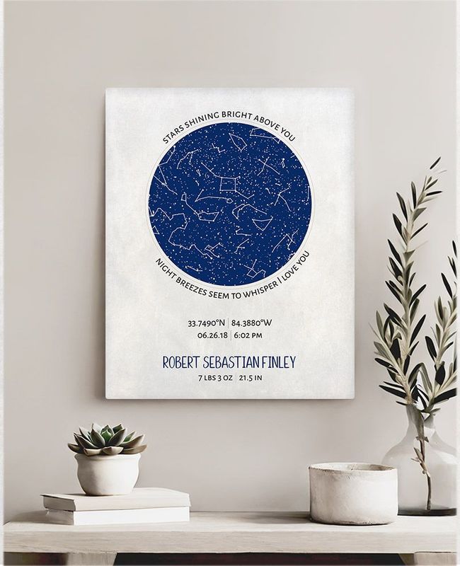 Blue Star Map Baby Birth Wall Plaque Gift for Boy LTC-1741