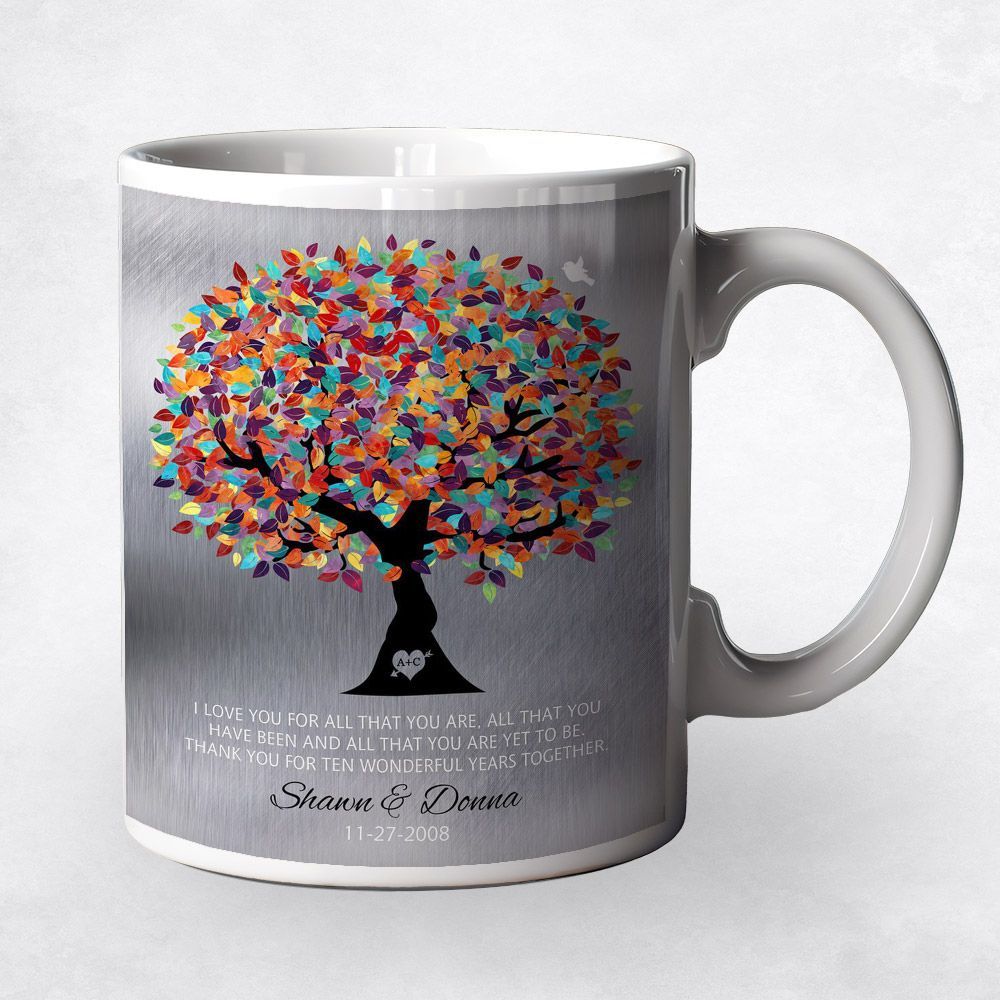 #1 Best Seller - Tin Colorful Spring Tree 10th Anniversary Coffee Mug Gift for Couple M-1211