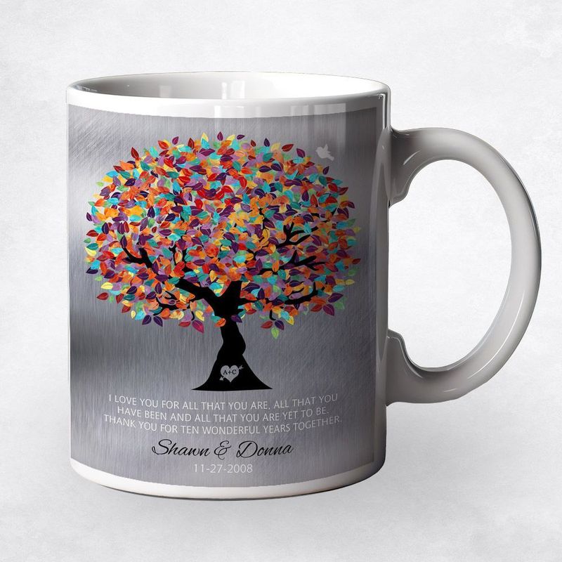 #1 Best Seller - Tin Colorful Spring Tree 10th Anniversary Coffee Mug Gift for Couple M-1211