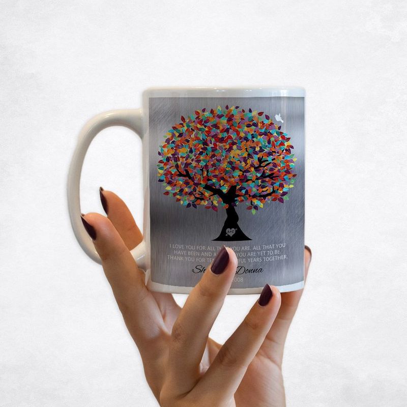 #1 Best Seller - Tin Colorful Spring Tree 10th Anniversary Coffee Mug Gift for Couple M-1211