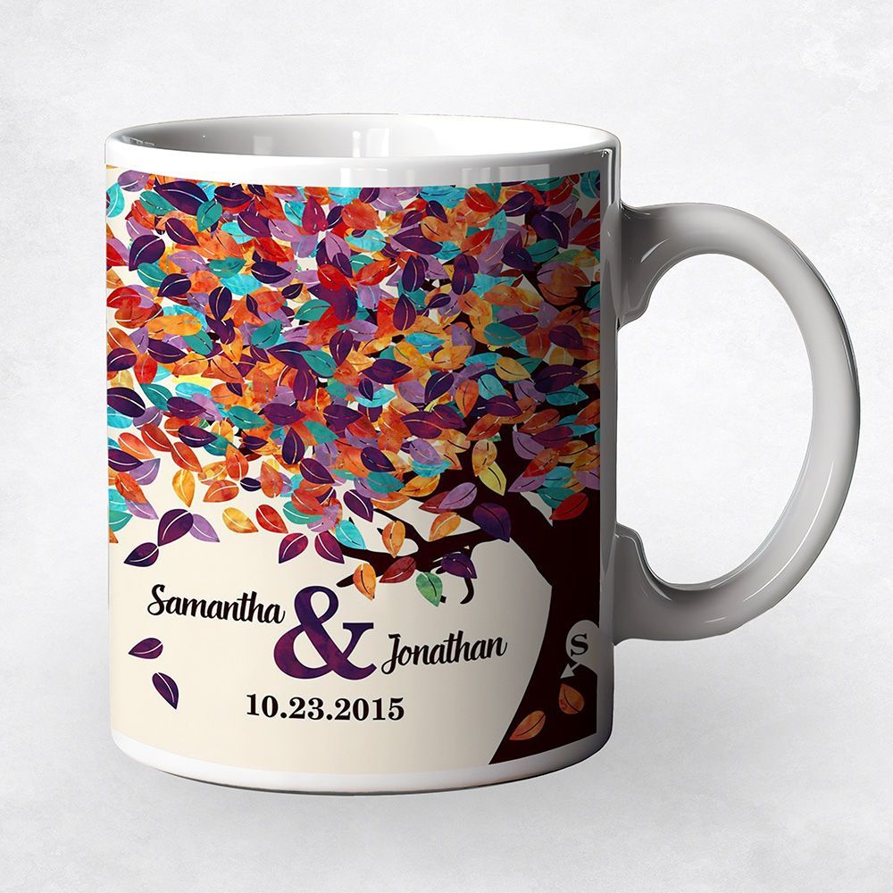 Colorful Half Spring Tree Anniversary Coffee Mug Gift for Couple M-1194