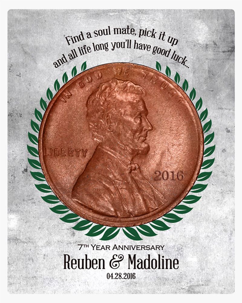 Tarnished Tin, Copper Penny Coin 7th Anniversary Wall Plaque Gift for Couple LTC-1912