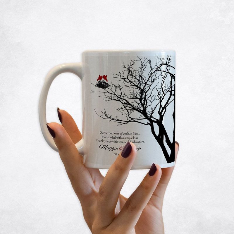#1 Best Seller - Branchy Tree with Nest 2nd Anniversary Coffee Mug Gift for Couple M-1365
