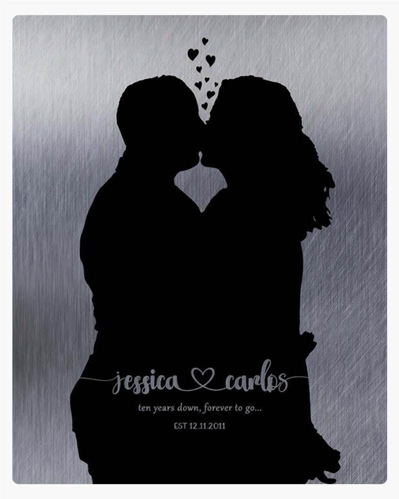 Black Tin Couple Silhouette 10th Anniversary Wall Plaque Gift for Couple LTC-1857