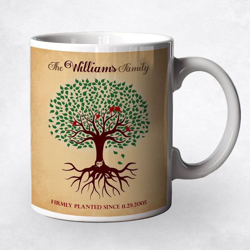 Green Tree with Roots Wedding Coffee Mug Gift for Couple M-1128