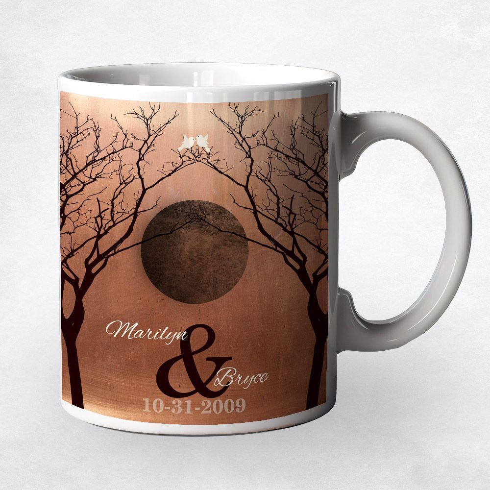 #1 Best Seller - Copper Two Dark Trees 7th Anniversary Coffee Mug Gift for Couple M-1307