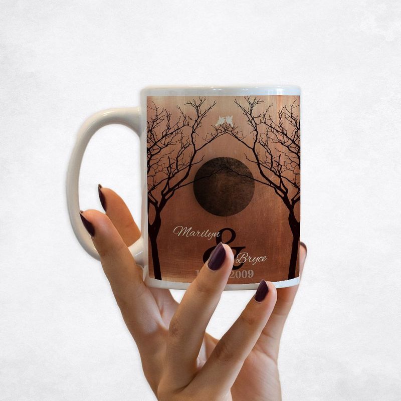 #1 Best Seller - Copper Two Dark Trees 7th Anniversary Coffee Mug Gift for Couple M-1307