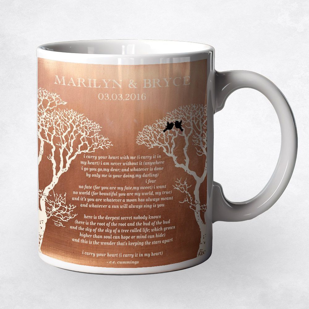 Copper Bare Tree 7th Anniversary Coffee Mug Gift for Couple M-1302