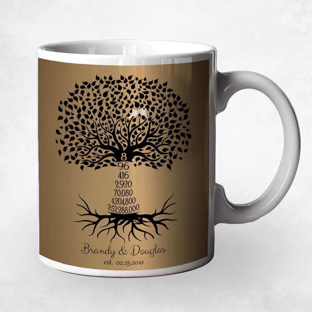 Brass Countdown Tree 8th Anniversary Coffee Mug Gift for Couple M-1466