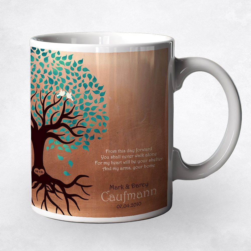Copper Half Turquoise Tree Engagement Coffee Mug Gift for Fiancé M-1455