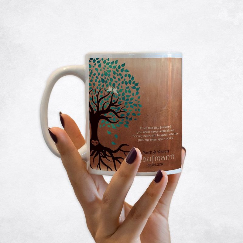 Copper Half Turquoise Tree Engagement Coffee Mug Gift for Fiancé M-1455