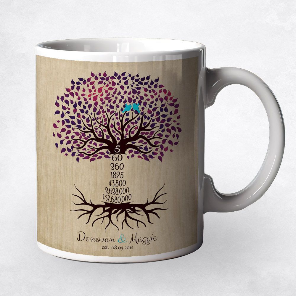 Wood Countdown Tree 5th Anniversary Coffee Mug Gift for Couple M-1434