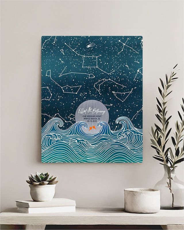 #1 Best Seller - Star Map Over Beach Ocean Waves Anniversary Wall Plaque Gift for Couple LTC-2171