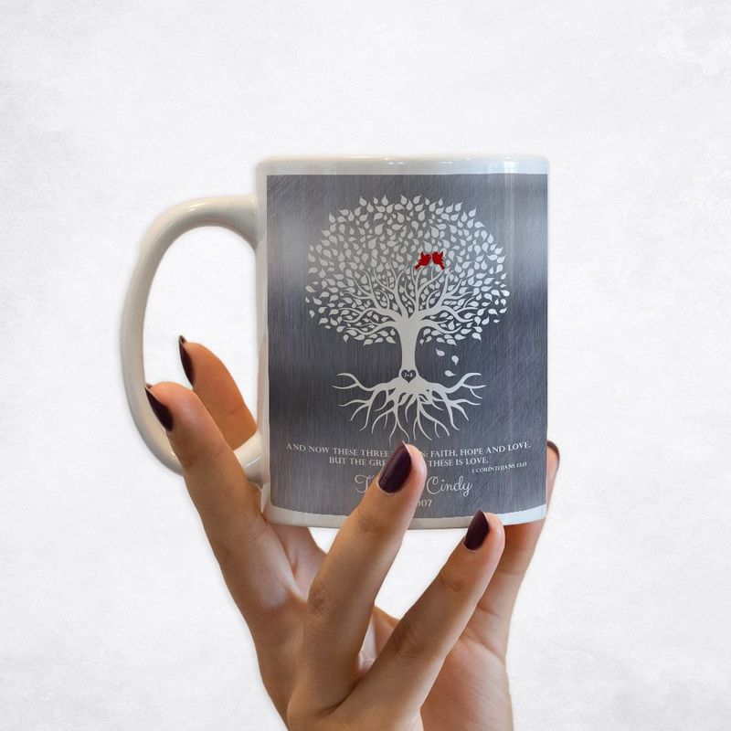 #1 Best Seller - Tin White Rooted Tree 10th Anniversary Coffee Mug Gift for Couple M-1216