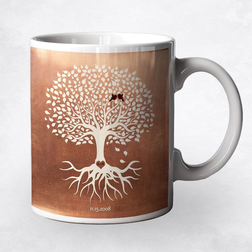 #1 Best Seller - Copper White Tree with Roots 7th Anniversary Coffee Mug Gift for Couple M-1196