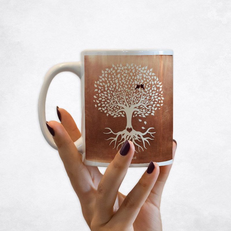 #1 Best Seller - Copper White Tree with Roots 7th Anniversary Coffee Mug Gift for Couple M-1196