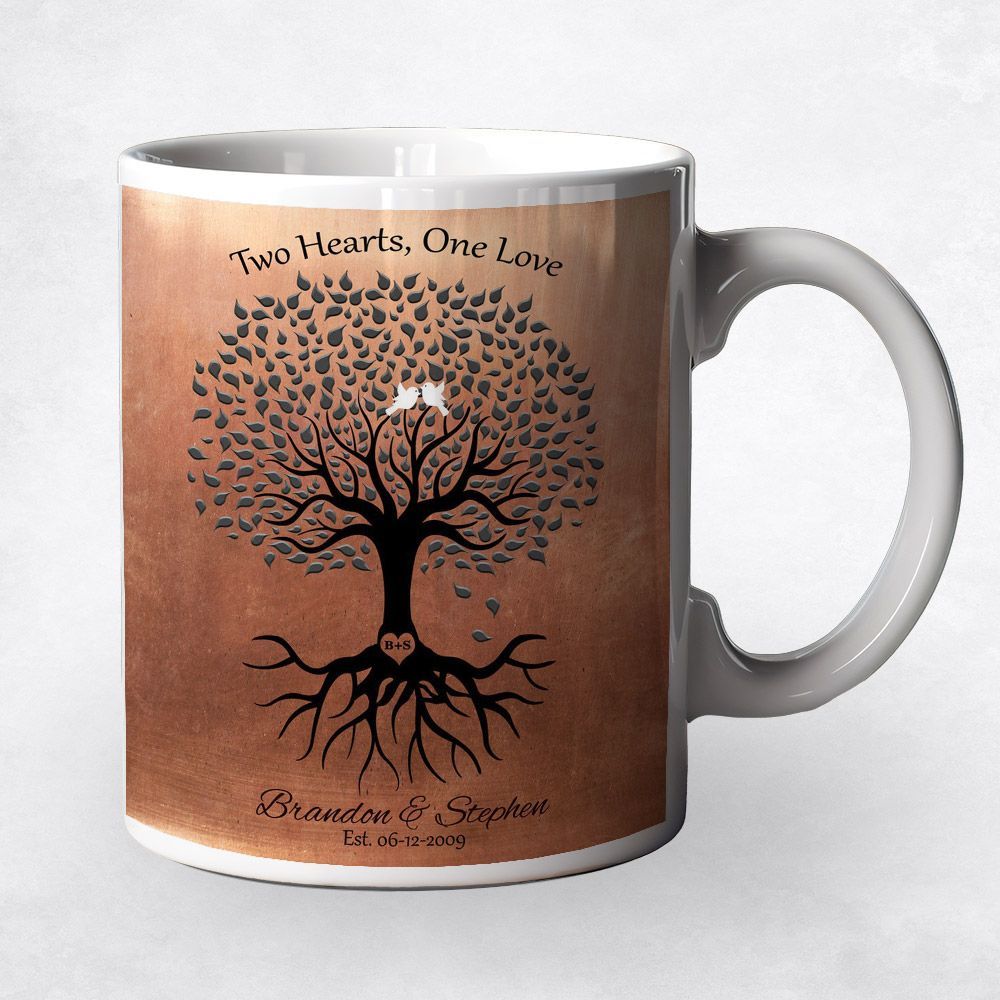 Copper Tree with Roots 7th Anniversary Coffee Mug Gift for Couple M-1359