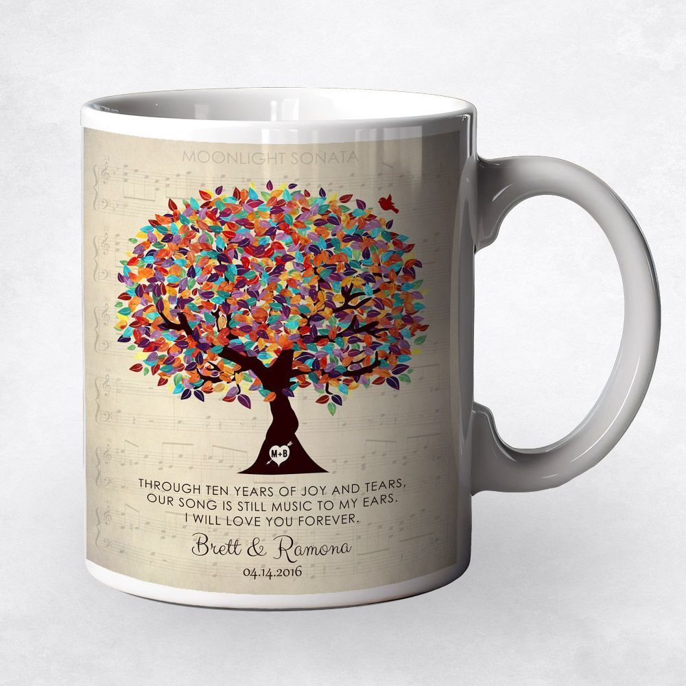 Spring Tree and Sheet Music 10th Anniversary Coffee Mug Gift for Couple M-1335