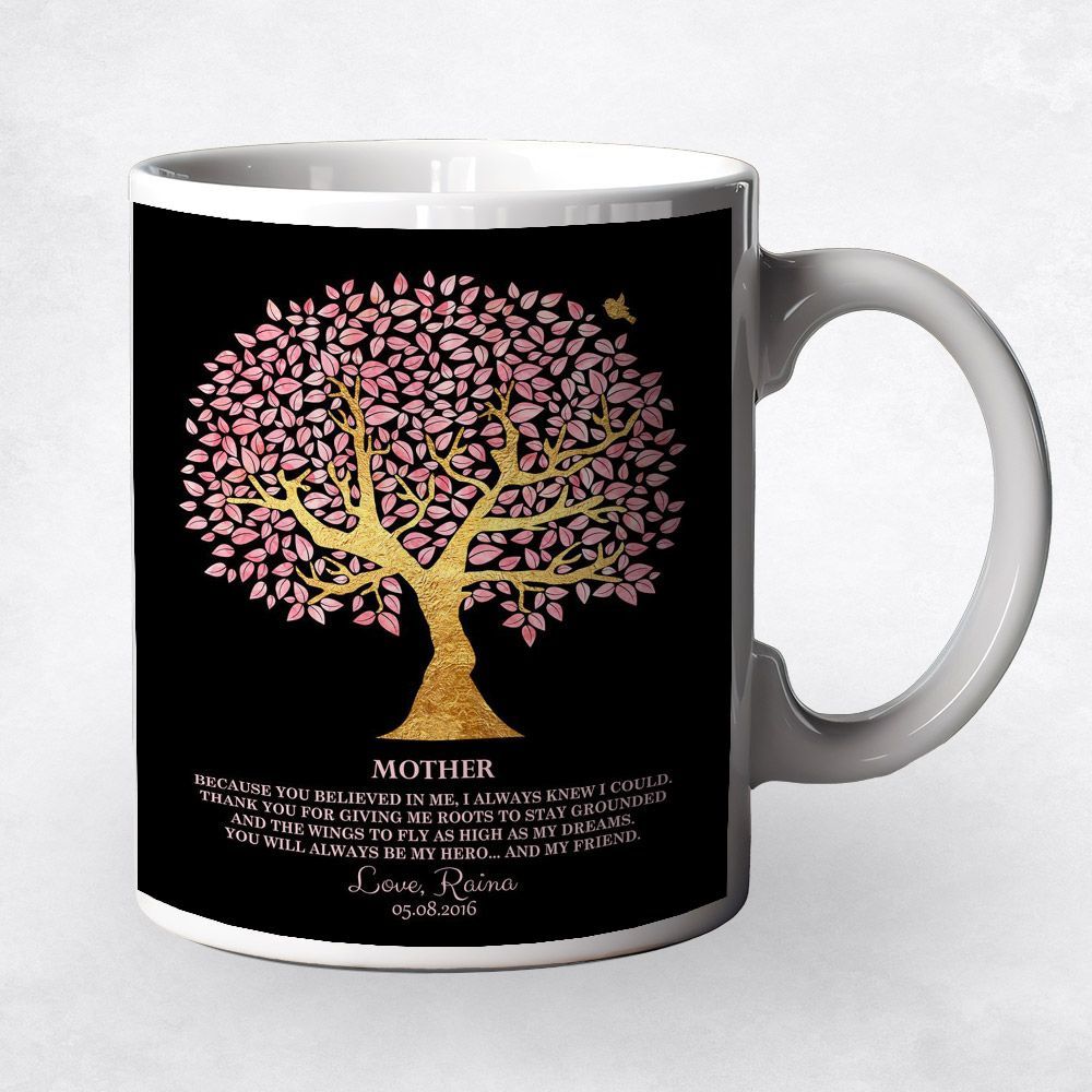 Pink And Gold Tree Family Ceramic Coffee Mug Gift For Mother M-1245