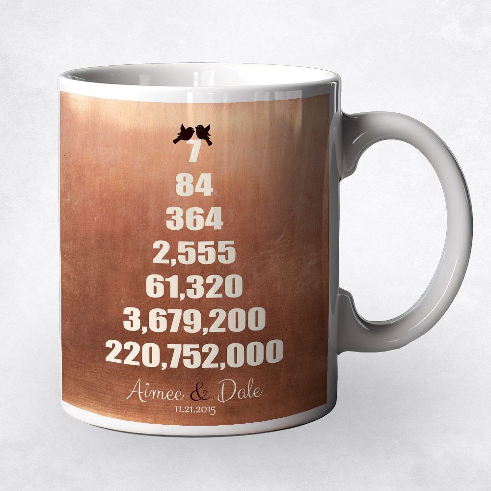 Copper Countdown Pyramid 7th Anniversary Coffee Mug Gift for Couple M-1327