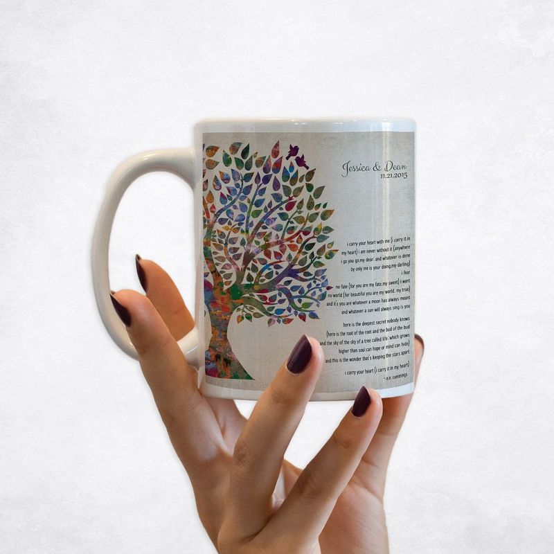 #1 Best Seller - Half Watercolor Tree 10th Anniversary Coffee Mug Gift for Couple M-1276