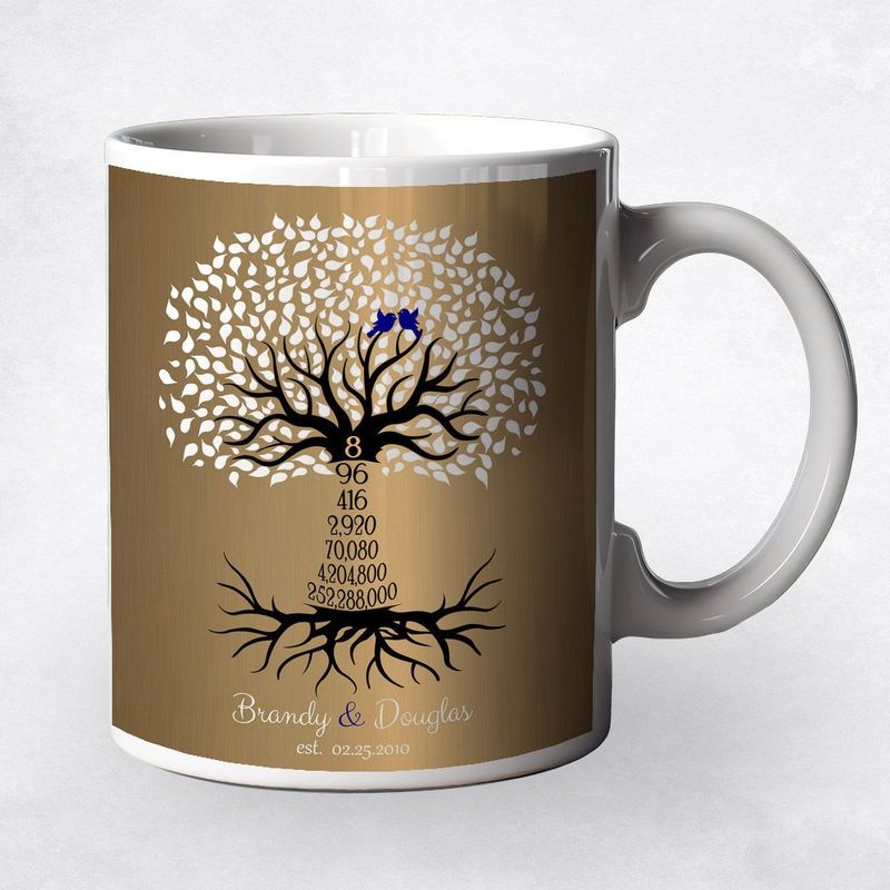 #1 Best Seller - Brass Countdown Tree 8th Anniversary Coffee Mug Gift for Couple M-1437