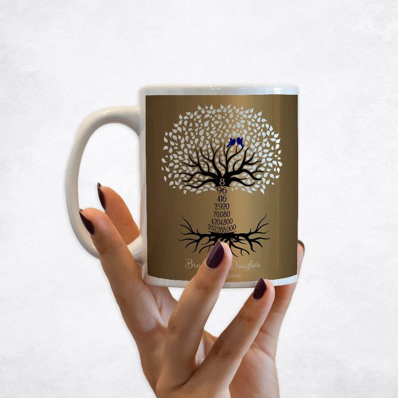 #1 Best Seller - Brass Countdown Tree 8th Anniversary Coffee Mug Gift for Couple M-1437