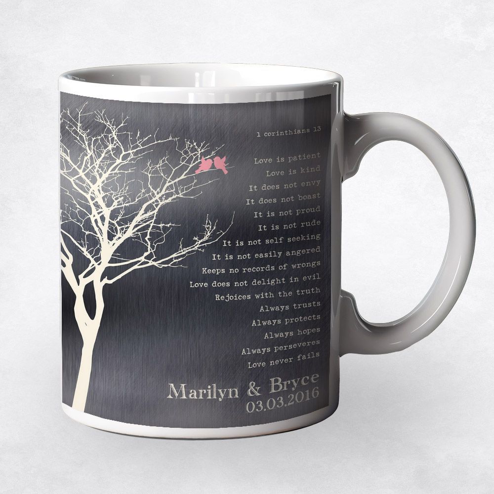 Tin White Branchy Tree 10th Anniversary Coffee Mug Gift for Couple M-1306