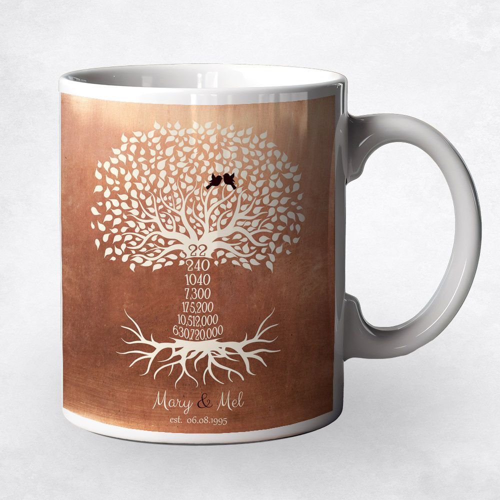Copper Countdown Tree 22nd Anniversary Coffee Mug Gift for Couple M-1452