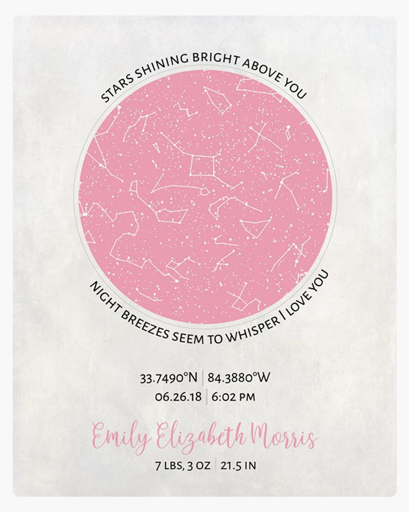 Pink Star Map Baby Birth Wall Plaque Gift for Girl LTC-1740