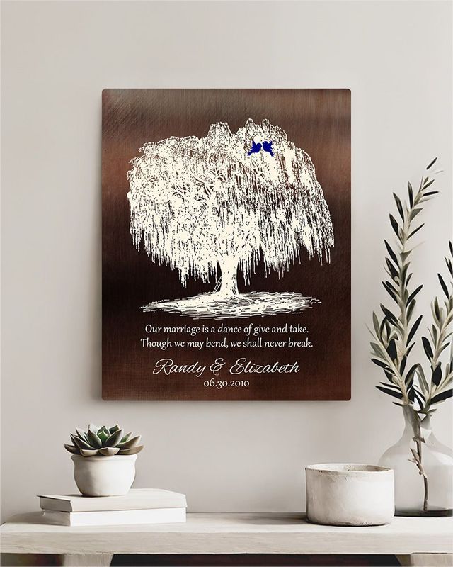 #1 Best Seller - Bronze Vintage Willow 9th Anniversary Wall Plaque Gift for Couple LTC-1380