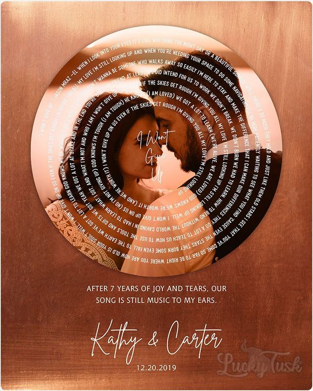 White Copper Our Song Lyrics Record Label Photo 7th Anniversary Wall Plaque Gift for Couple LTC-2117