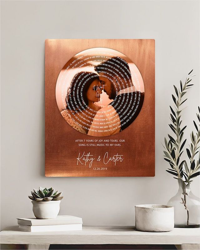 White Copper Our Song Lyrics Record Label Photo 7th Anniversary Wall Plaque Gift for Couple LTC-2117