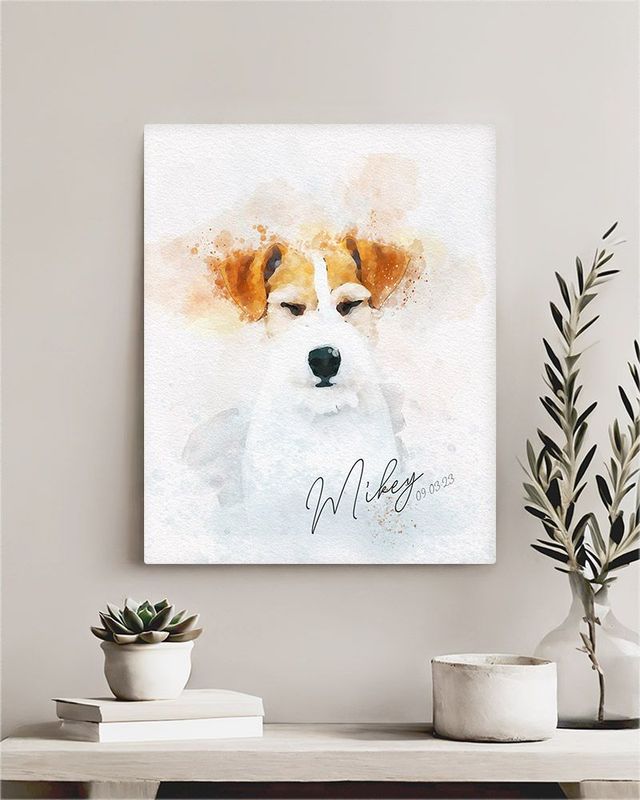 Multicolor Cotton Watercolor Portrait pet Anniversary Wall Plaque Gift for Pet Owner LTC-1840