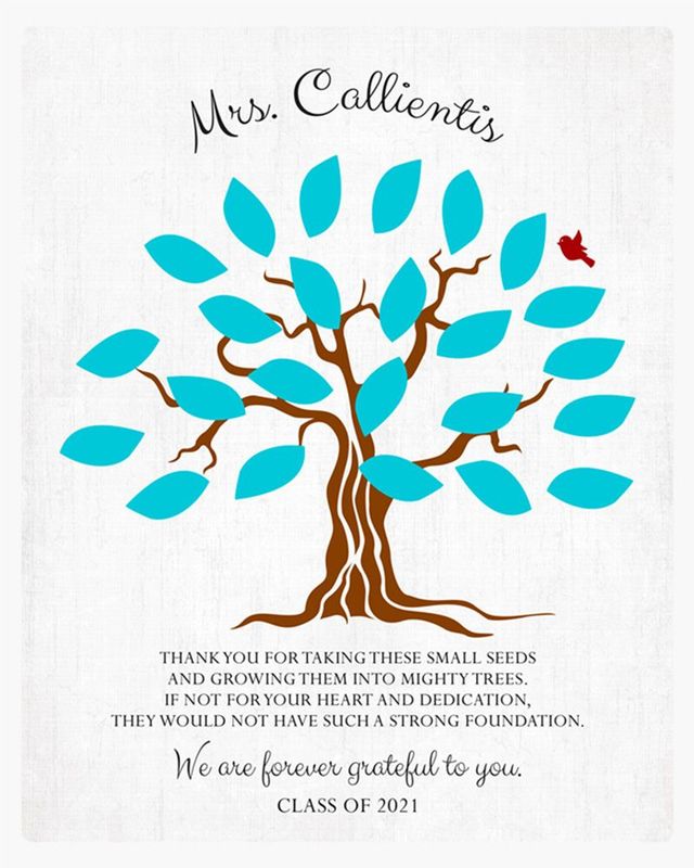 Blue Names in Leaves Teacher Appreciation Wall Plaque Gift for Educator LTC-1795