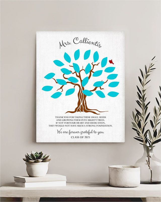 Blue Names in Leaves Teacher Appreciation Wall Plaque Gift for Educator LTC-1795