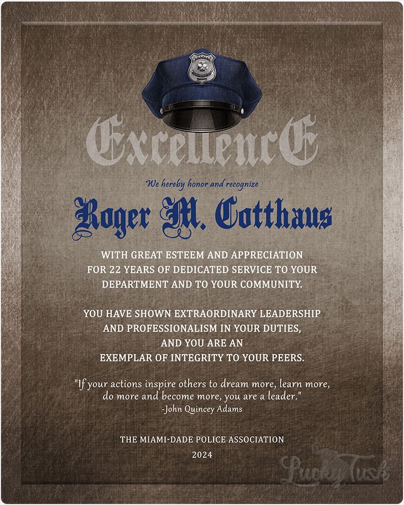Blue Bronze Police Uniform Hat Badge Excellence Retirement Wall Plaque Gift for Police LTC-2106