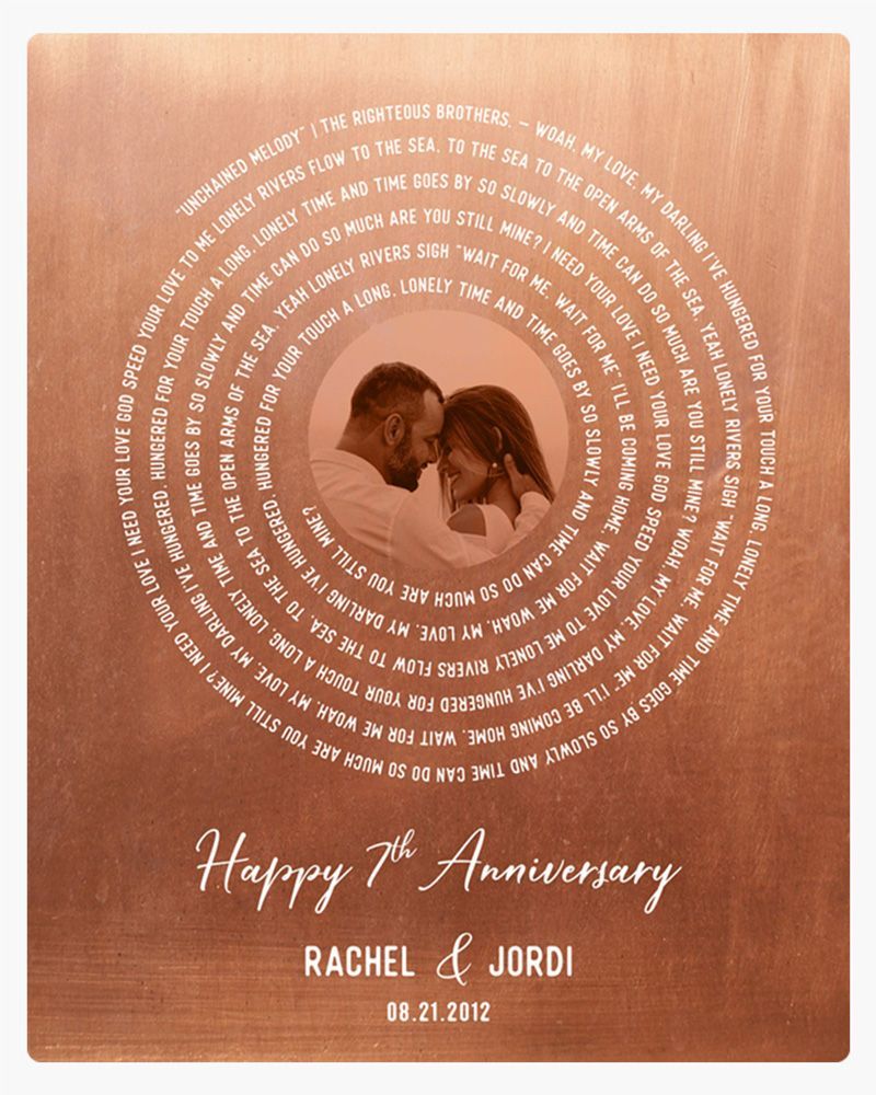 White Copper Our Song Lyrics 7th Anniversary Wall Plaque Gift for Couple LTC-1908