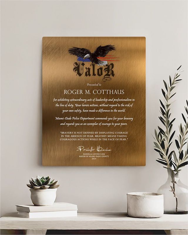 Multicolor Bronze Award of Valor for Bravery Recognition Wall Plaque Gift for Police LTC-2129