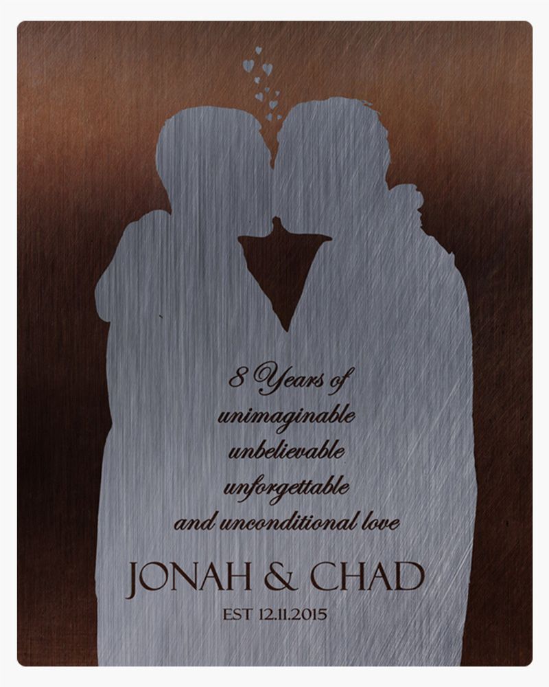 Silver Bronze Couple Silhouette 8th Anniversary Wall Plaque Gift for Couple LTC-1862