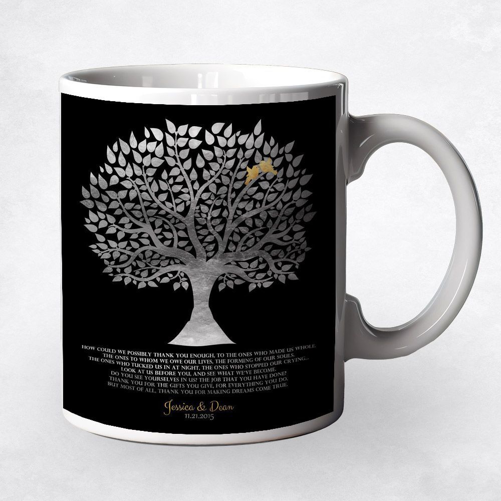 Silver Tree Silhouette Wedding Coffee Mug Gift for Parents M-1136