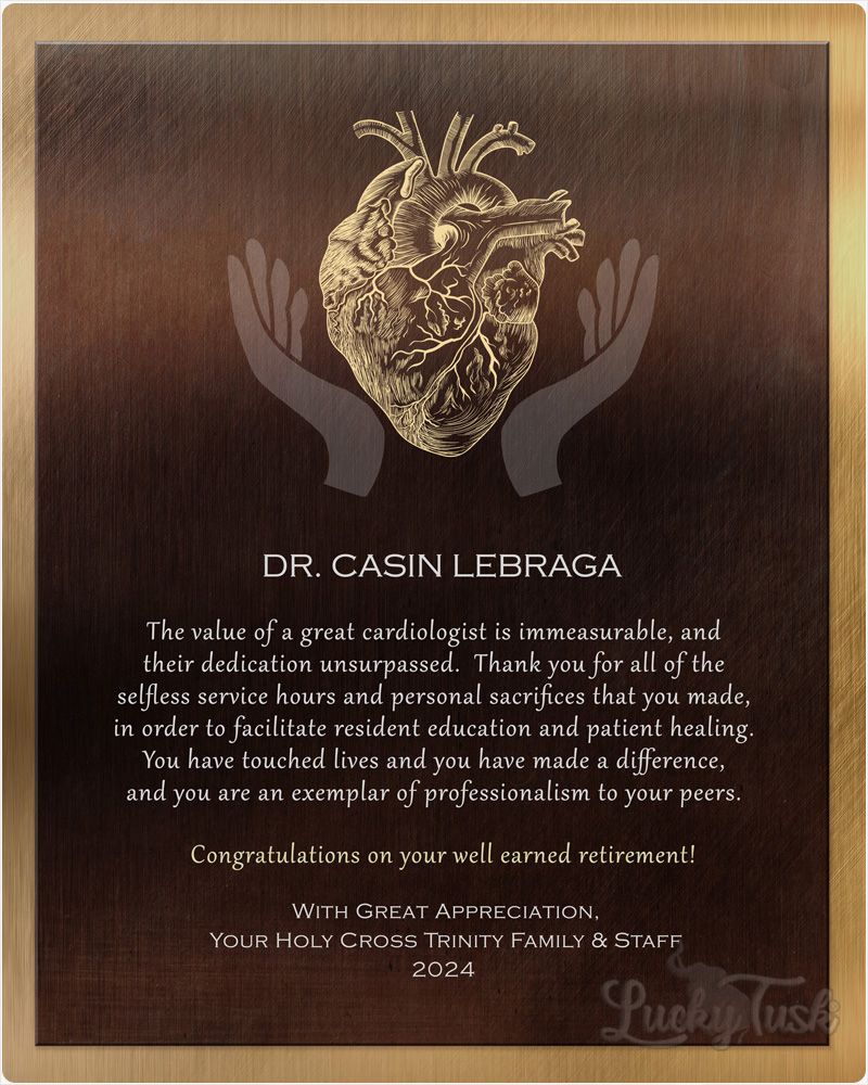 Gold Bronze Heart Organ Anatomy Retirement Wall Plaque Gift for Doctor LTC-2103