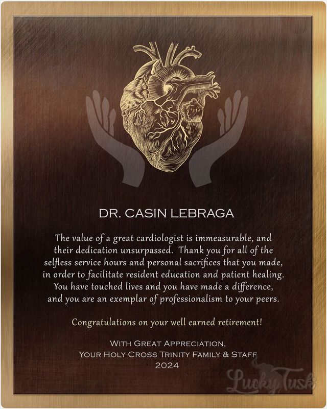 Gold Bronze Heart Organ Anatomy Retirement Wall Plaque Gift for Doctor LTC-2103