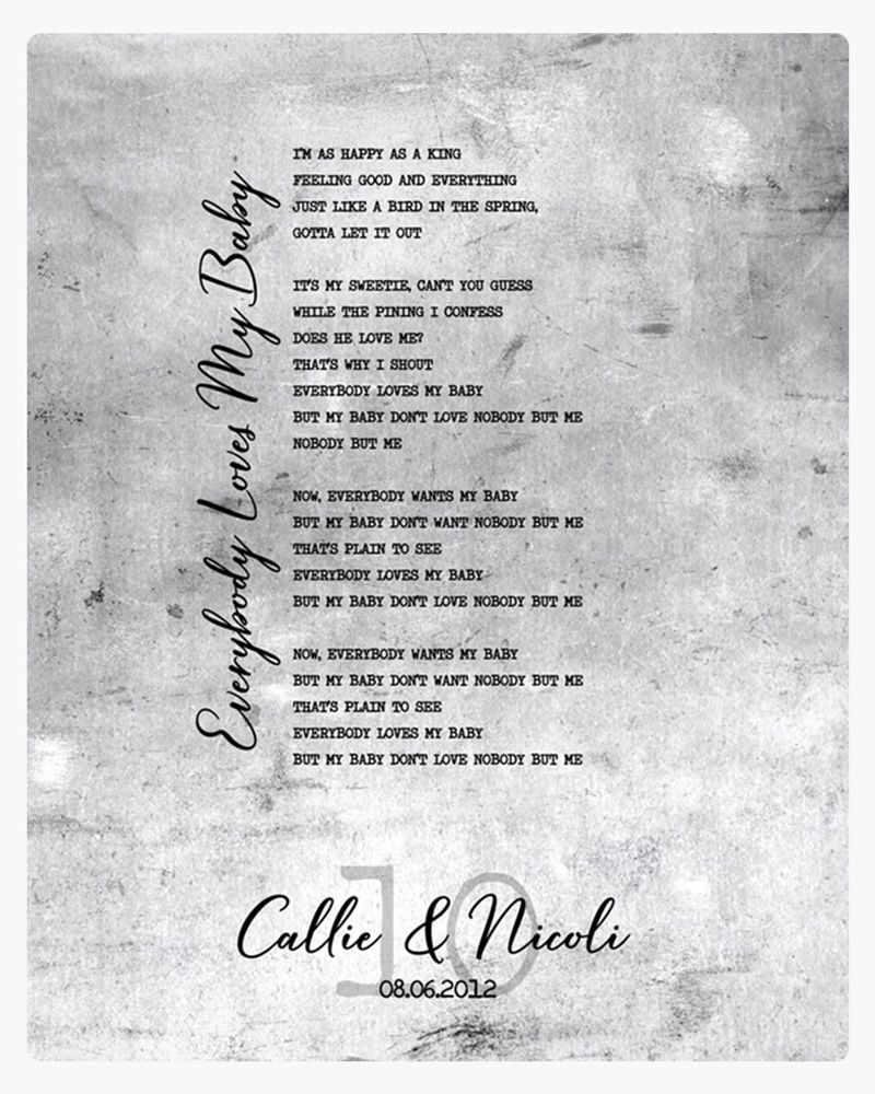 Black Tarnished Tin Our Song Lyrics 10th Anniversary Wall Plaque Gift for Couple LTC-1906