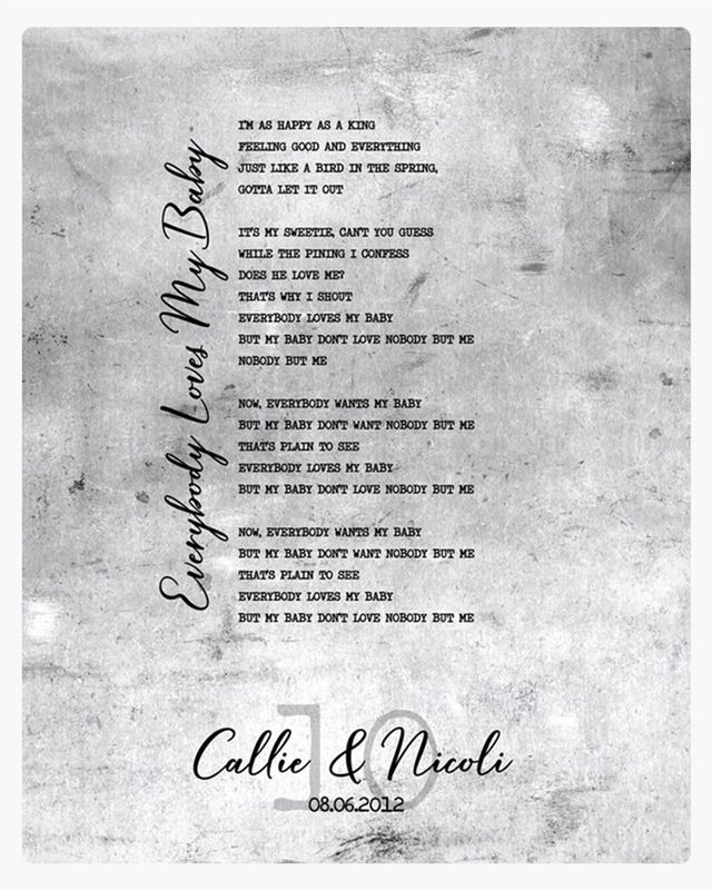 Black Tarnished Tin Our Song Lyrics 10th Anniversary Wall Plaque Gift for Couple LTC-1906