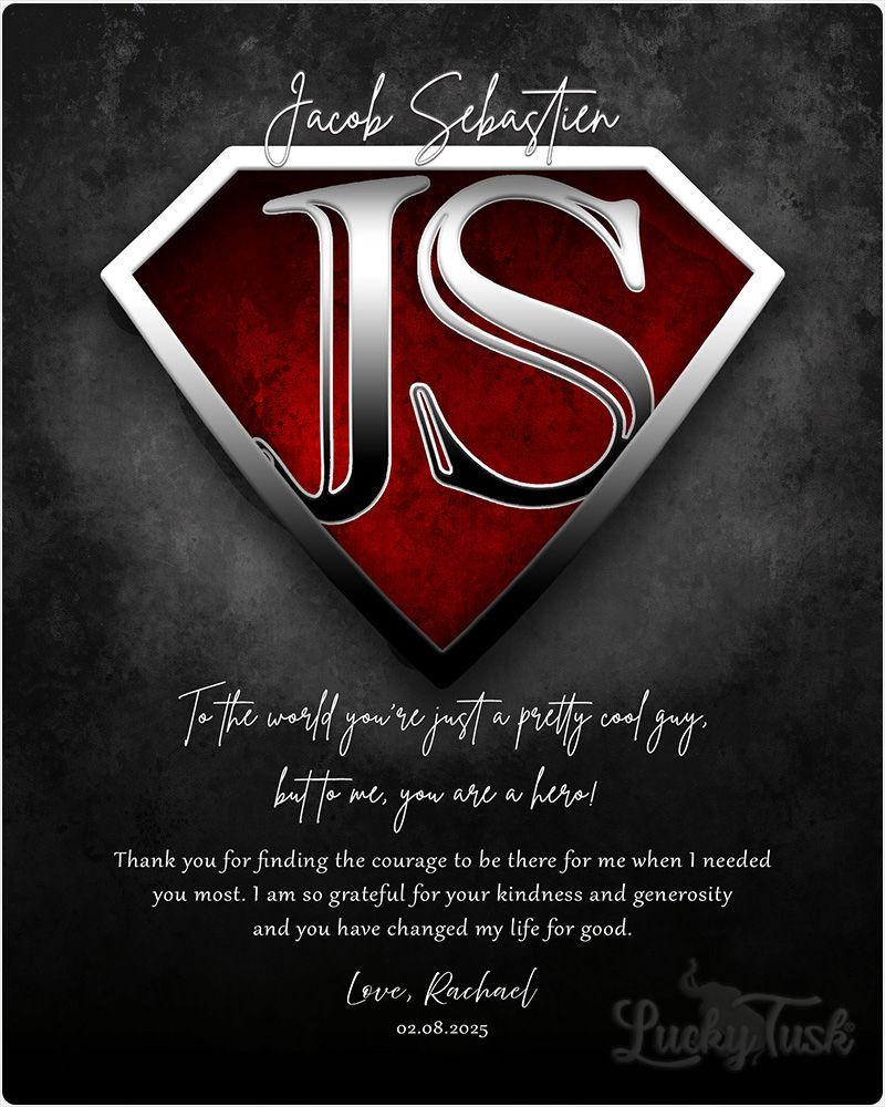 #1 Best Seller - Super Hero Initials in Shield Gratitude Wall Plaque Gift for Hero LTC-2145